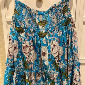 Blue Floral Maxi Skirt - Women's Smocked Waist